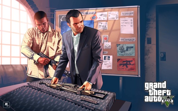 Artwork Franklin e Michael com armas no GTA v
