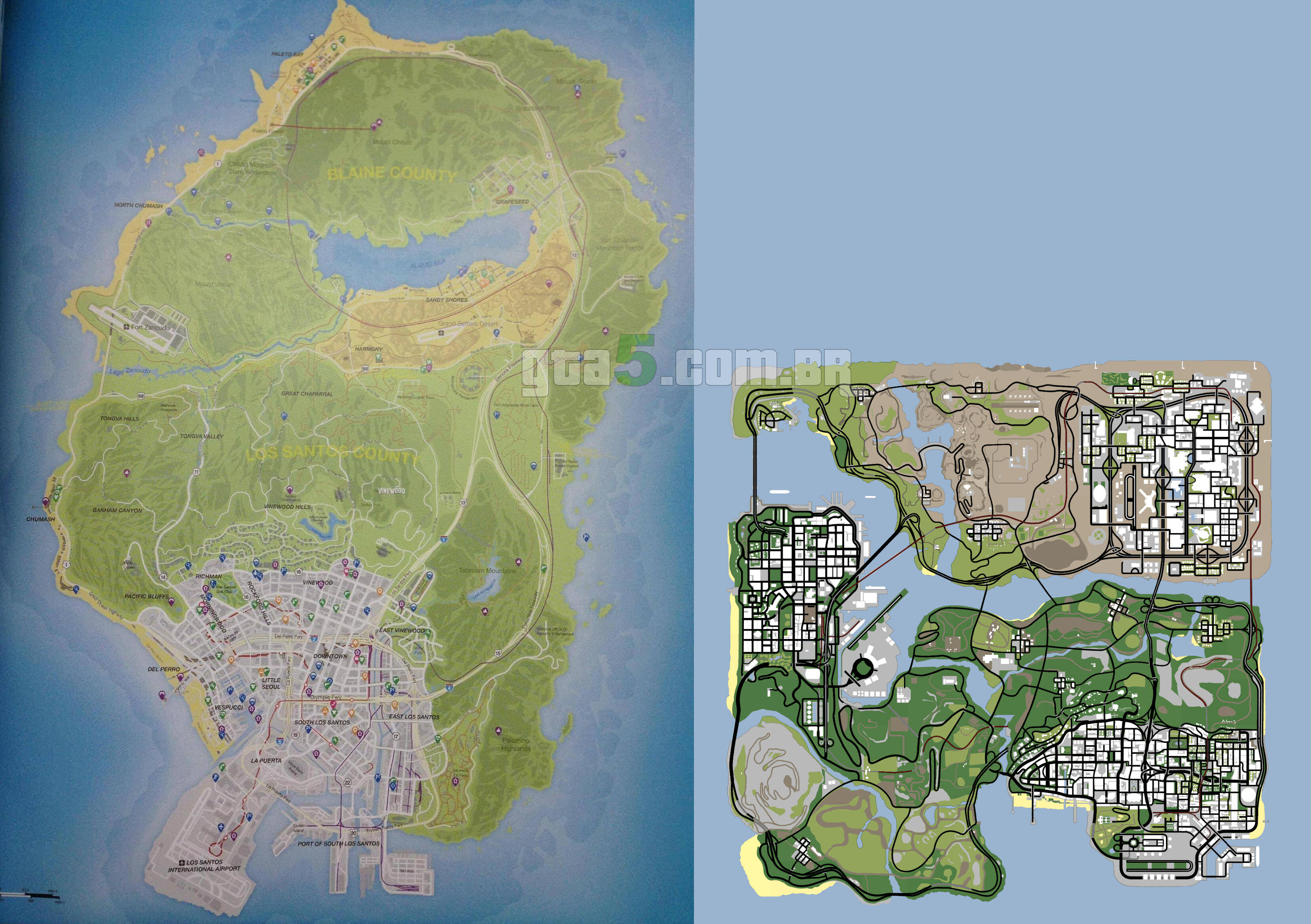 Comparação: Mapa do GTA V vs. GTA San Andreas - GTA 5