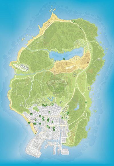 Mapa de comida fastfood e restaurantes do GTA 5