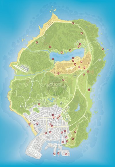 Mapa de missoes de ataques de gangues do GTA 5