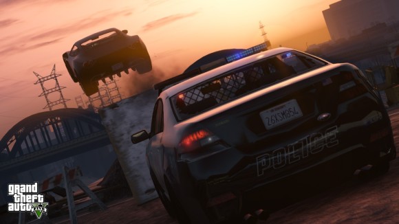 Carro salta ao fugir de polícia no GTA V