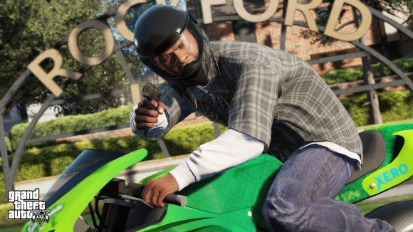 Franklin armado em moto no GTA V