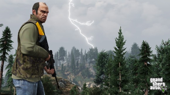 Trevor caçando na floresta no GTA V