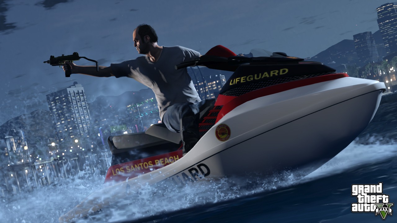 Trevor em jet ski da Lifeguard no GTA V GTA 5