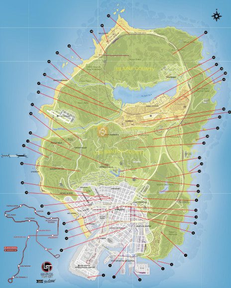 Mapa dos fragmentos da nave espacial do GTA V