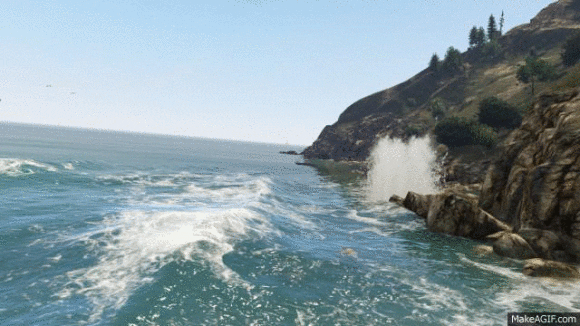 Gif de ondas quebrando no GTA V