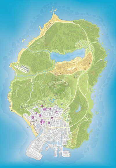 Mapa de apartamentos e garagens a venda no GTA Online